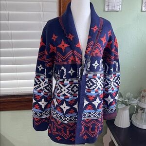 Lucky Brand Navy and orange Geometric Cardigan